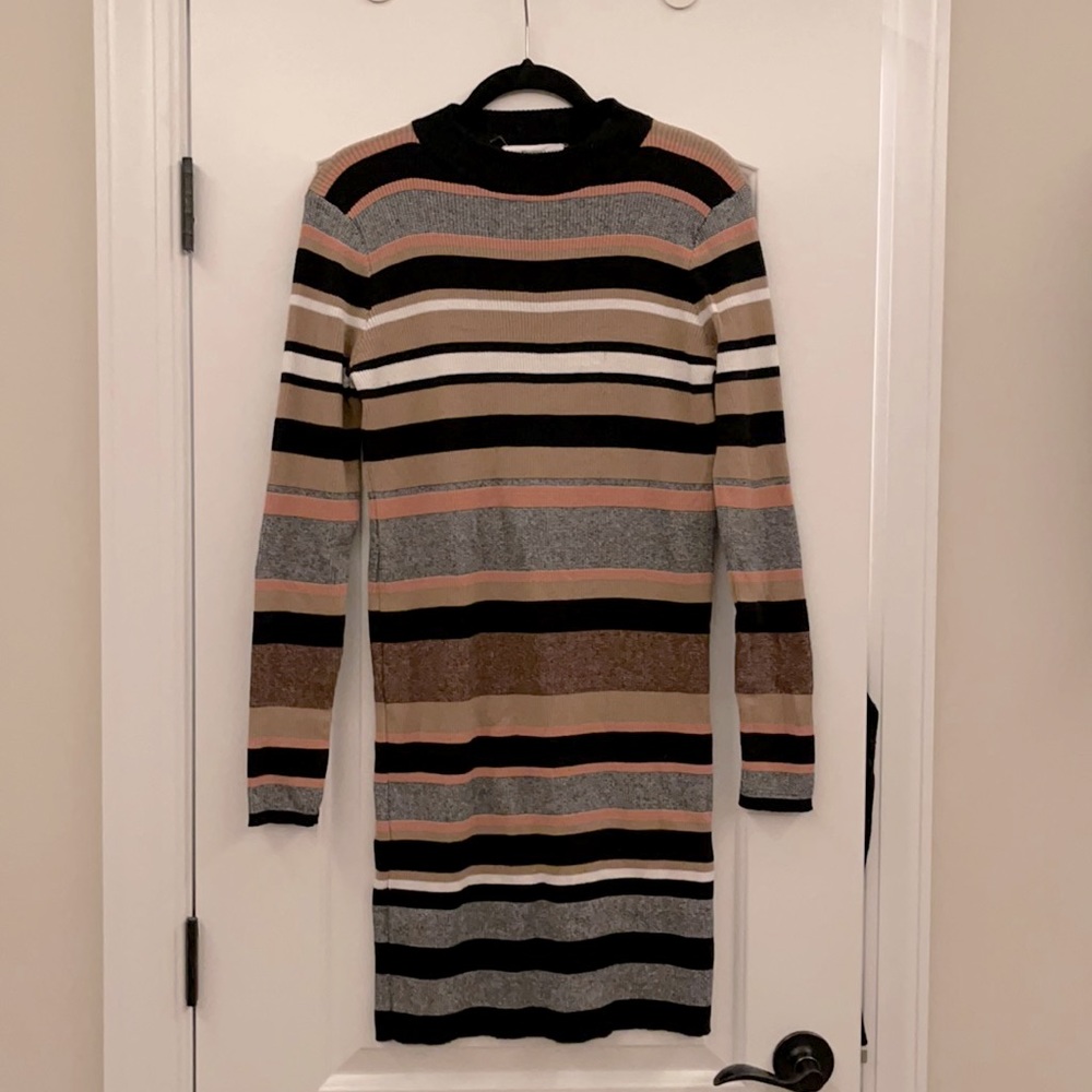 Rib knit mock neck sweater dress